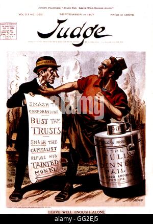 Vignetta satirica in "giudice" circa un giornalista di nome Muckraker e la sua campagna contro il trust e capitalisti 1907 Stati Uniti Washington. La biblioteca del congresso Foto Stock