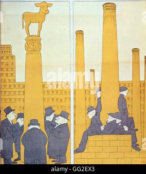Vignetta satirica da Arnold, da 'Simplicissimus": "L'America, non avete niente di meglio". Il culto di mammona e il tasso di disoccupazione negli Stati Uniti 1934 Stati Uniti Parigi. Bibliothèque nationale Foto Stock