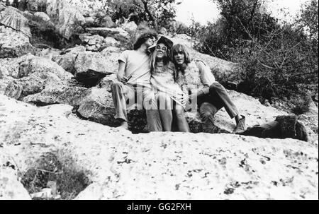 Luna Banana Band psichedelica, rock band. Daevid Allen, Gilli Smyth, Marc Blanc, Patrick Fontaine Deià (Deya), isole Baleari, 1968 Foto Stock