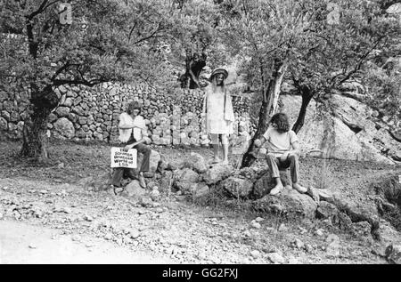 Luna Banana Band psichedelica, rock band. Daevid Allen, Gilli Smyth, Marc Blanc, Patrick Fontaine Deià (Deya), isole Baleari, 1968 Foto Stock