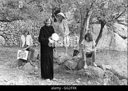 Luna Banana Band psichedelica, rock band. Daevid Allen, Gilli Smyth, Marc Blanc, Patrick Fontaine Deià (Deya), isole Baleari, 1968 Foto Stock