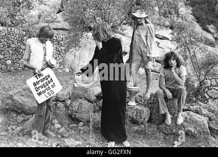 Luna Banana Band psichedelica, rock band. Daevid Allen, Gilli Smyth, Marc Blanc, Patrick Fontaine Deià (Deya), isole Baleari, 1968 Foto Stock