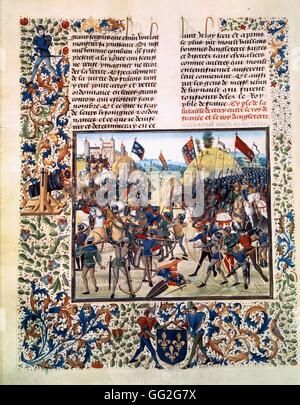 Miniatura di Froissart la cronaca: Battaglia di Crecy, 24 agosto 1346. 1470-1475 manoscritto da Jean Froissart, folio 165v Parigi e alla Bibliothèque Nationale de France Foto Stock