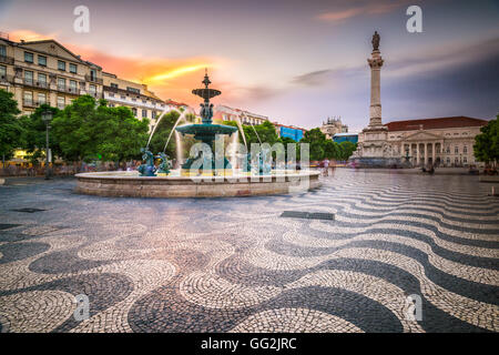 Lisbona, Portogallo paesaggio urbano di piazza Rossio. Foto Stock