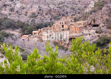 Un villaggio abandonned in altopiano Saiq, Western hajar, Oman Foto Stock