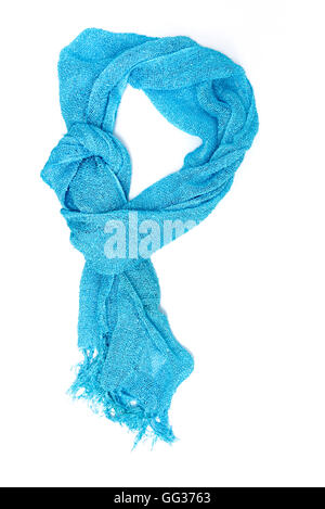 Blu foulard di seta isolati su sfondo bianco Foto Stock