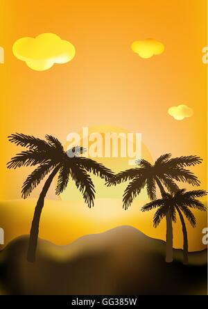 Silhouette di palme in arancione tramonto Cielo Illustrazione Vettoriale