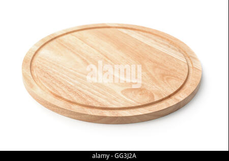 Rotonda di Legno tagliere isolato su bianco Foto Stock