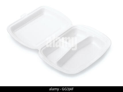 Piccolo vano tripla schiuma estrarre il contenitore per alimenti isolato su bianco Foto Stock