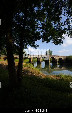 Pietra medievale Ponte sul fiume Dobra vicino a Novigrad in Croazia Foto Stock