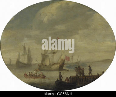 Abraham de Verwer - armato mercantili off la costa olandese si prepara a salpare Foto Stock