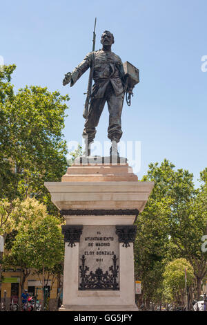 Madrid, Spagna - 11 Luglio 2016: Statua di Cascorro Hero, Eloy Gonzalo soldato Foto Stock