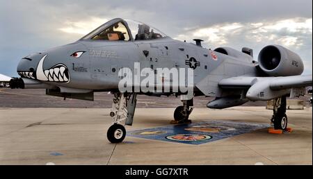 Una Forza Aerea A-10 Warthog/Thunderbolt II fighter jet parcheggiato su una pista Foto Stock