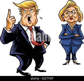 I candidati presidenziali Donald Trump Vs Hillary Clinton Cartoon Illustrazione Vettoriale