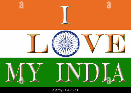 Io amo la mia India. Sono orgoglioso di essere un Indiano. Illustrazione concettuale di patriottismo. Foto Stock