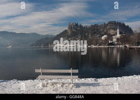 Lago di Bled in inverno Foto Stock