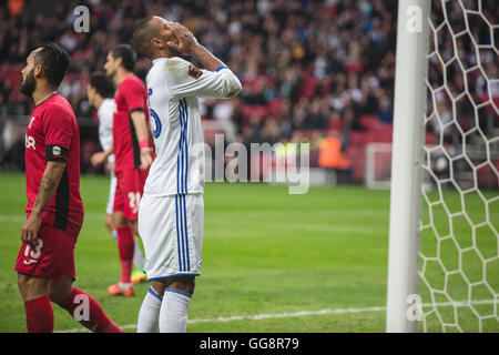 Copenhagen, Danimarca. Il 3 agosto 2016. Mathias Jørgensen (25) di FC Copenhagen durante la UEFA Champions League match di qualificazione tra FC Copenhagen e FC Astra Giurgiu a Telia Parken. FC Copenhagen ha vinto la partita 3-0 e un tramite per i play-off round. Credito: Samy Khabthani/Alamy Live News Foto Stock