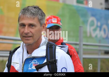 Rio De Janeiro, Brasile. 10 Ago, 2016. Ceca tubi espulsori javelin coach Jan Zelezny durante il 2016 Olimpiadi di estate a Rio de Janeiro, Brasile, 9 agosto 2016. © Tibor Alfoldi/CTK foto/Alamy Live News Foto Stock