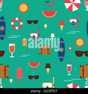 Elementi di estate seamless sfondo pattern design piatto illustrazione vettoriale Illustrazione Vettoriale