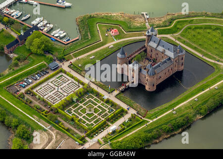 Foto aerea, Muiderslot Muider (castello), Waterschloss e museo, Muiden, North Holland, Paesi Bassi, Europa, vista aerea, Foto Stock