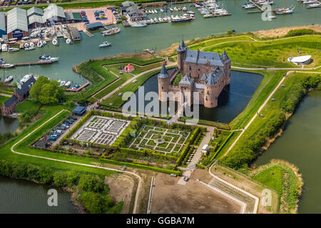 Foto aerea, Muiderslot Muider (castello), Waterschloss e museo, Muiden, North Holland, Paesi Bassi, Europa, vista aerea, Foto Stock