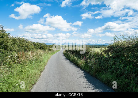 Strade di campagna attraverso Anglesey in una giornata di sole in bike, il Galles del Nord, Regno Unito Foto Stock