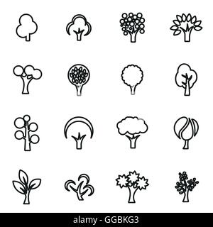 Linea del vettore alberi icona impostare su sfondo bianco Illustrazione Vettoriale