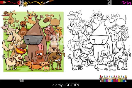 Bianco e Nero Cartoon illustrazione dei caratteri del cane libro da colorare attività Illustrazione Vettoriale