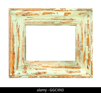 Vintage indossato verde e oro telaio isolato su uno sfondo bianco Foto Stock
