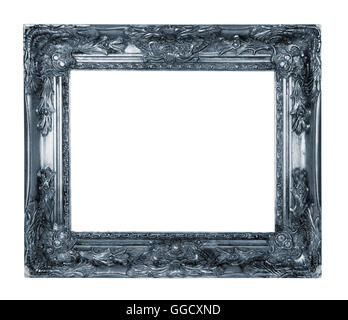 Argento antico telaio isolato su sfondo bianco Foto Stock