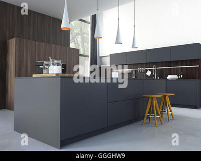 Cucina moderna in una casa o un appartamento. Il rendering 3D Foto Stock