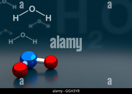 3D rendering di acqua o H2O molecola dello sfondo. Foto Stock