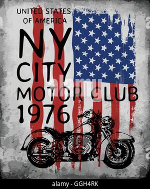 Motociclo tee grafica con bandiera americana Illustrazione Vettoriale