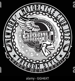 Vintage Biker emblema del cranio Illustrazione Vettoriale