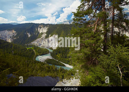 Vista in Rheinschlucht, Ruinaulta canyon, Vorderrhein, Reno nel Canton Grigioni, Svizzera, Europa Foto Stock