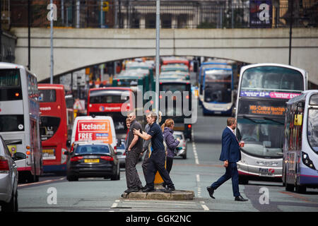 Manchester Oxford road corridoio bus Bus Bus spento double decker singolo parco autobus la flotta aziendale livrea Wilmslow Road bus Foto Stock