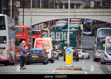 Manchester Oxford road corridoio bus Bus Bus spento double decker singolo parco autobus la flotta aziendale livrea Wilmslow Road bus Foto Stock