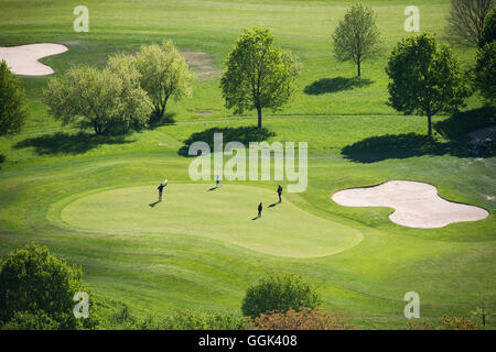 Vista aerea di un campo da golf, nei pressi di Freiburg im Breisgau, Foresta Nera, Baden-Wuerttemberg, Germania Foto Stock