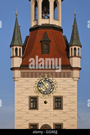 Dettaglio del vecchio municipio, Altes Rathaus, Marienplatz Monaco di Baviera, Germania Foto Stock