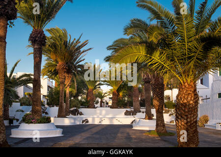 Quadrato con palme, San Bartolome, Lanzarote, Isole Canarie, Spagna Foto Stock