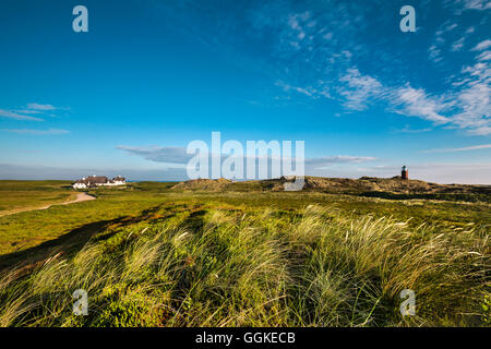 Casa di paglia e il vecchio faro, Kampen, Sylt Isola del nord Isole Frisone, Schleswig-Holstein, Germania Foto Stock