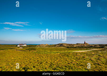 Casa di paglia e il vecchio faro, Kampen, Sylt Isola del nord Isole Frisone, Schleswig-Holstein, Germania Foto Stock