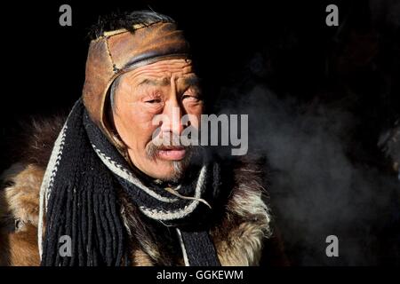 Il nomade di renne, Chukotka Okrug autonomo, Siberia, Russia Foto Stock