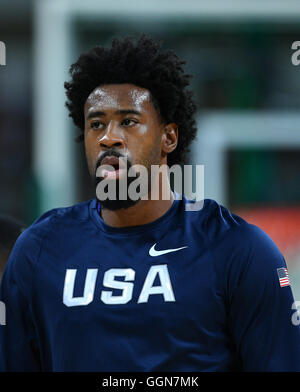 DeAndre Jordan di team USA si affaccia su durante l'evento di pallacanestro del Rio 2016 Giochi Olimpici alla Carioca Arena 1, Rio de Janeiro, Brasile, 6 agosto 2016. Foto: Lukas Schulze/dpa Foto Stock