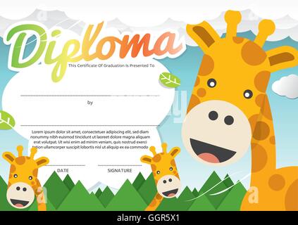 Bambini Diploma Certificate Template illustrazione vettoriale Illustrazione Vettoriale