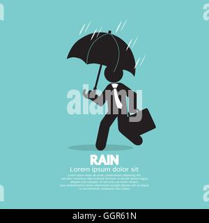 Simbolo nero di imprenditore con ombrello sotto la pioggia illustrazione vettoriale Illustrazione Vettoriale