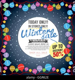 Albero di Natale decorato concetto Inverno vendita fino al 50 percento di vendita modello illustrazione vettoriale Illustrazione Vettoriale