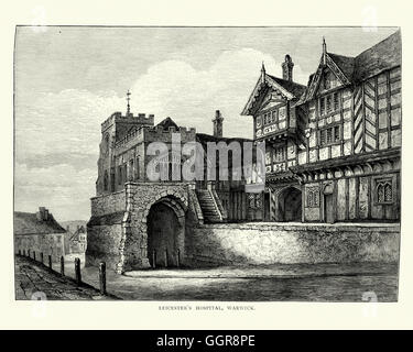 Lord Leycester Hospital, Warwick. Il primo conte di Leicester ha acquisito gli edifici nel 1571, fondando in essa un ospedale per anziani Foto Stock