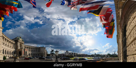 Wien, Vienna: Neue Hofburg ( a sinistra) con la sede dell'OSCE e con le bandiere dei paesi membri, Austria Wien, 01. Foto Stock