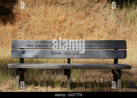 Memorial Park panca su Angel Island, San Francisco, California. Foto Stock